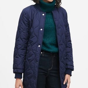 Water resistant quilted long coat